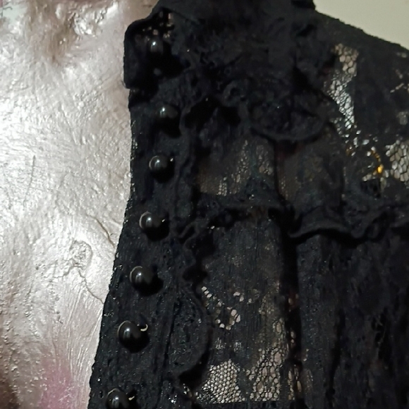 bebe Black Lace Button-Up Blouse - Picture 4 of 5